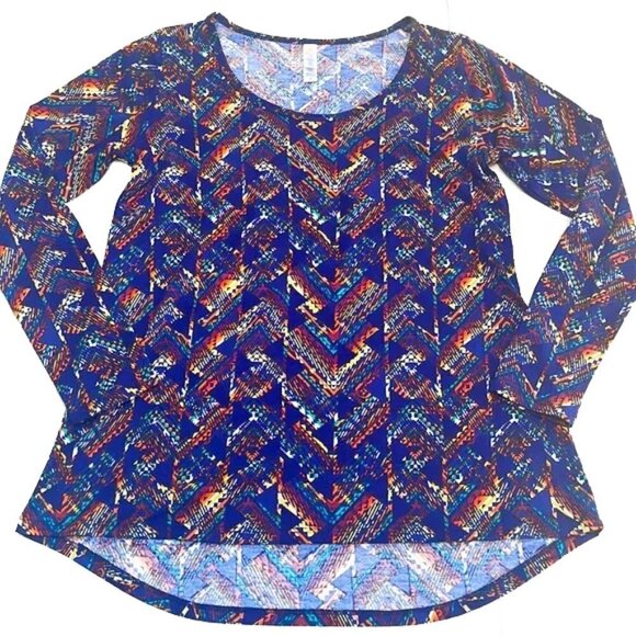 ❤️ 🆕 LuLaRoe Lynnae Shirt Hi-Lo Long Sleeves Tunic Top Colorful Scoop Neck - Picture 1 of 4